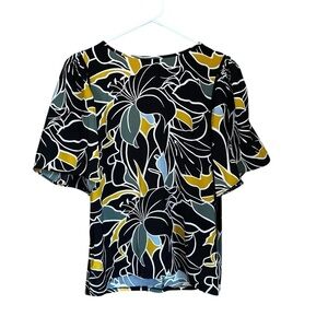 Ann Taylor Factory Tropical Floral Bell Sleeve Blouse S